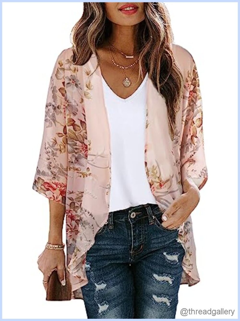 Womens Floral Chiffon Kimono Cardigan Sheer Beach Cover Up Lightweight